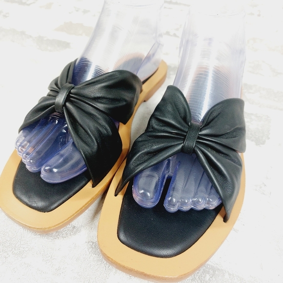 New CREVO Kitty Bow Leather Slide Sandal In Black K874 - Picture 5 of 9